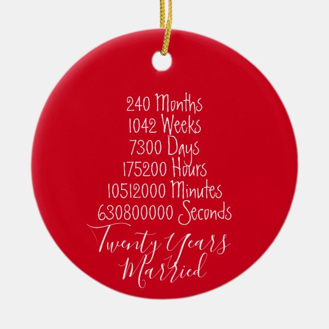 Ornamento De Cerâmica Casamento de 20 do 20º Aniversário Vermelho (Frente)