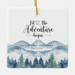 Ornamento De Cerâmica Casamento de Árvores Rústico Rústico Rústico<br><div class="desc">Leve aquarela em blues e verdes,  enfeite de casamento temido para suas memórias de casamento. Que comece a aventura!</div>