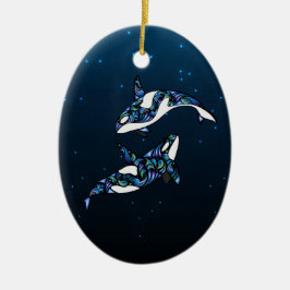 Ornamento De Cerâmica Casamento de Baleias Orca Personalizadas