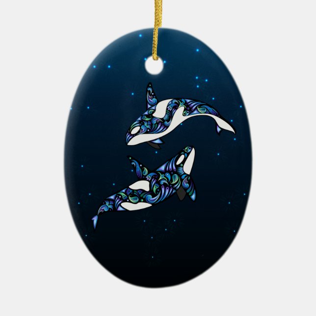 Ornamento De Cerâmica Casamento de Baleias Orca Personalizadas (Frente)