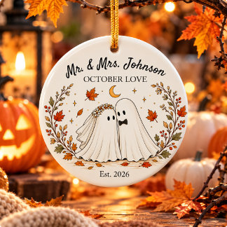 Ornamento De Cerâmica Casamento de Halloween Personalizado