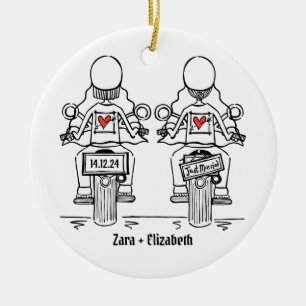 Ornamento De Cerâmica Casamento de motocicleta de duas noivas Biker