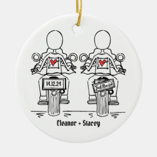 Ornamento De Cerâmica Casamento de motocicleta de duas noivas Biker