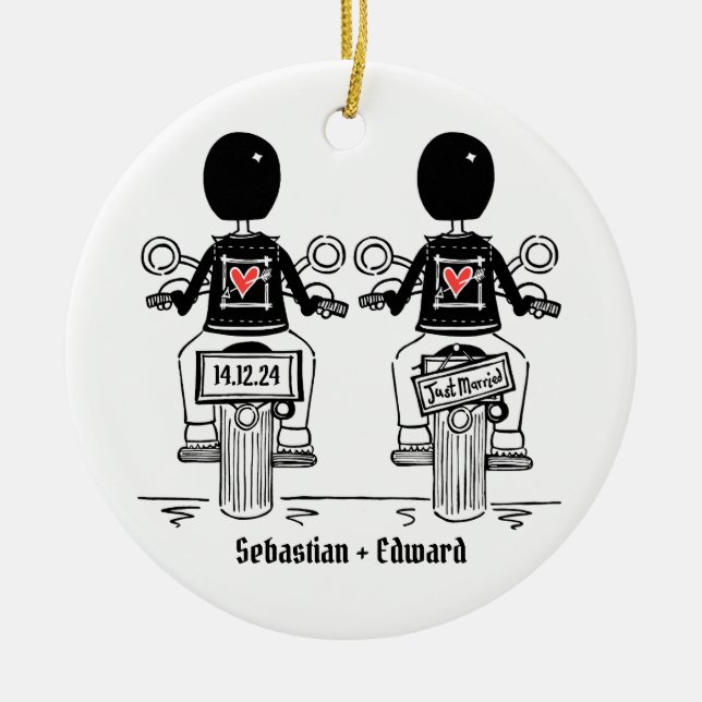 Ornamento De Cerâmica Casamento de motocicleta personalizado de dois gru (Frente)