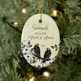 Ornamento De Cerâmica Casamento de Pássaros com Amor à Floresta Encantad