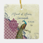 Ornamento De Cerâmica Casamento de Peacock do marinho e Berry Berry Eleg<br><div class="desc">Marinho e Berry Berry Raspberry Elegante Victoriano Damask Peacock Festa de casamento Bridesmaid Keepsasaame Favorito do Ornament Oferece Noivado,  Aniversário,  Casamento Com Sua Canvas Foto Fotografias</div>