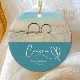 Ornamento De Cerâmica Casamento de Praia de Destino de Cancún Personaliz