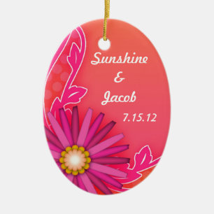 Ornamento De Cerâmica Casamento de Verão Laranja Tangerina e Rosa