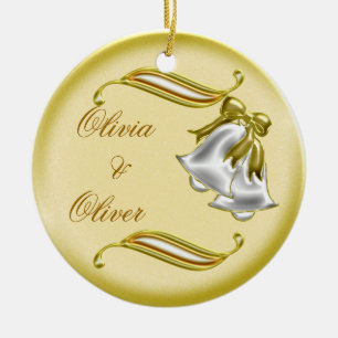 Ornamento De Cerâmica Casamento dourado