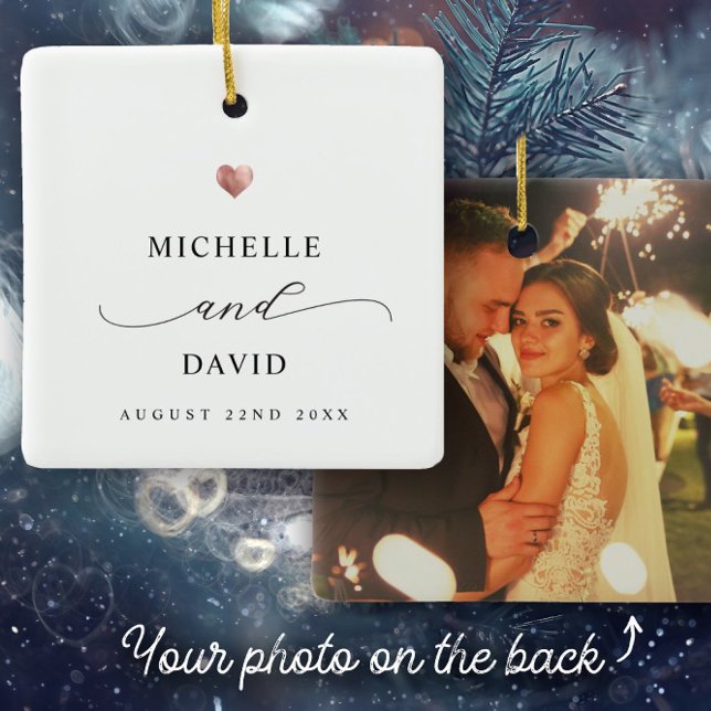 Ornamento De Cerâmica Casamento Dourado Mínimo Rosa de Script Elegante (Criador carregado)