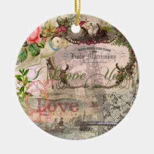 Ornamento De Cerâmica Casamento Elegante Vintage Antigo Casamento Antigo
