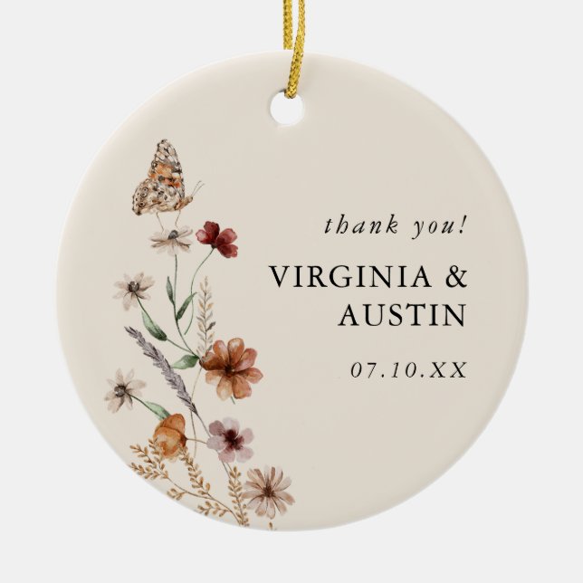 Ornamento De Cerâmica Casamento Floral Boho (Frente)
