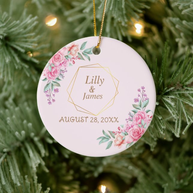 Ornamento De Cerâmica Casamento Floral Pink (Árvore)