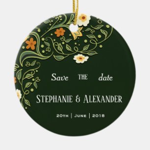 Ornamento De Cerâmica Casamento Floral Verde