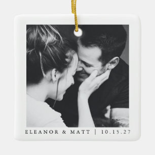 Ornamento De Cerâmica Casamento Foto Casal Preto Branco Minimalista Pers