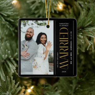 Ornamento De Cerâmica Casamento Foto Recém-casados Natal