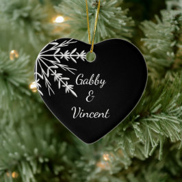 Ornamento De Cerâmica Casamento no inverno de floco de Neve Preto e Bran