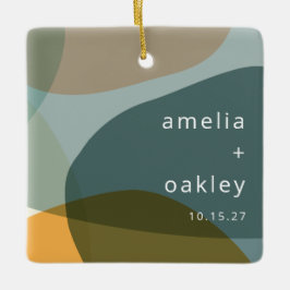 Ornamento De Cerâmica Casamento Personalizado de Teal Verde da Abstrato 