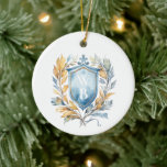 Ornamento De Cerâmica Casamento Romântico do Monograma Azul Clássico<br><div class="desc">Monograma Azul Romântico Crest Casamento de manutenção. Esta design é parte de uma coleção de casamento elegante e monograma com mais itens correspondentes.</div>