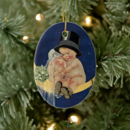 Ornamento De Cerâmica Casamento vintage, noiva e noiva em lua