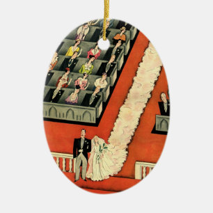Ornamento De Cerâmica Casamento Vintage, Noiva e Noivo Art Déco Recém-Ca
