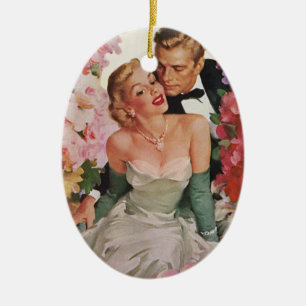 Ornamento De Cerâmica Casamento Vintage, Recém-Casados Noiva e Noivo Ret
