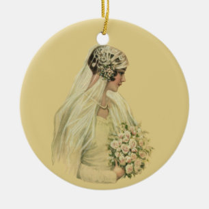 Ornamento De Cerâmica Casamento vintage, Retrato de Noiva Vitoriana