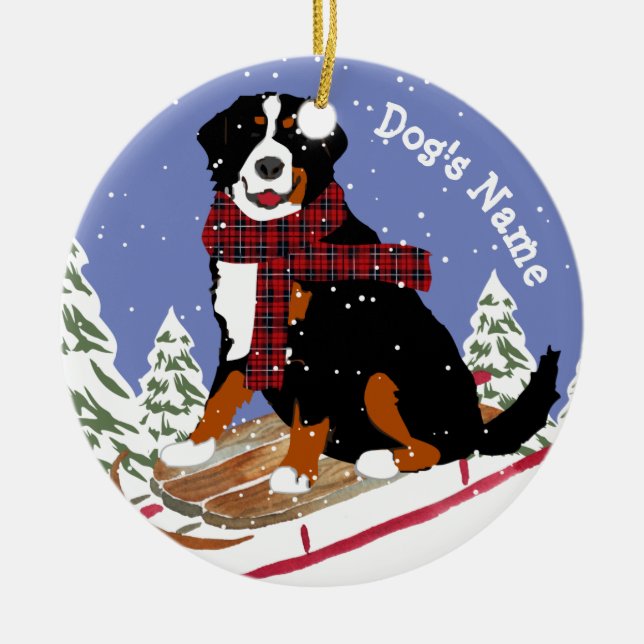 Ornamento De Cerâmica Casas de Natal Personalizadas Bernese Mt Dog (Frente)