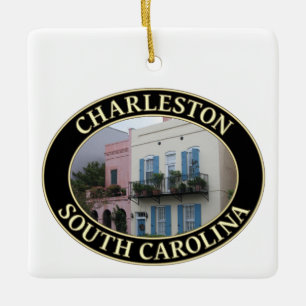 Ornamento De Cerâmica Casas Históricas do Arco-Íris em Charleston, SC