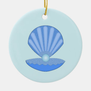 Ornamento De Cerâmica Casca de Ostra Blue Baby Boy e Pearl personalizado
