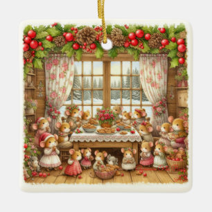 Ornamento De Cerâmica Cascas da família das aquarelas de Natal