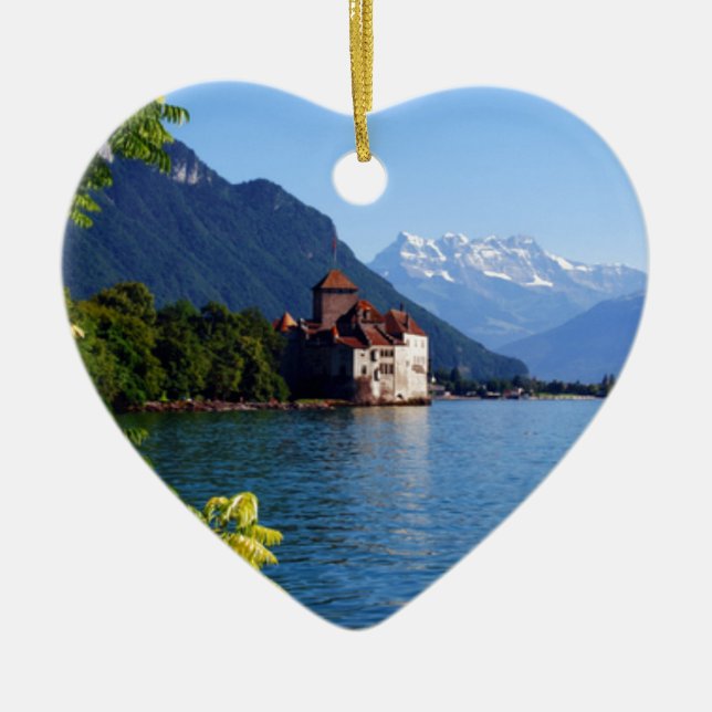 Ornamento De Cerâmica Castelo Chinon, ao lado do lago Genebra (Frente)