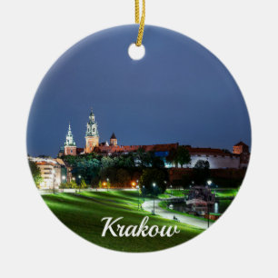 Ornamento De Cerâmica Castelo Wawel à noite em Cracóvia, Polônia