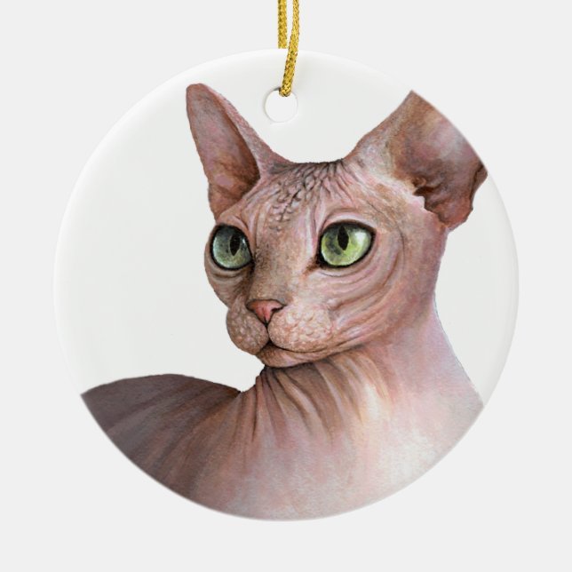 Ornamento De Cerâmica Cat 578 Sphynx white background (Frente)