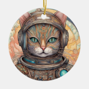Ornamento De Cerâmica Cat Astronauta detalhadamente arte de anime detalh