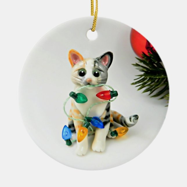 Ornamento De Cerâmica Cat Calico Tabby Holiday Cerâmica Ornament (Frente)