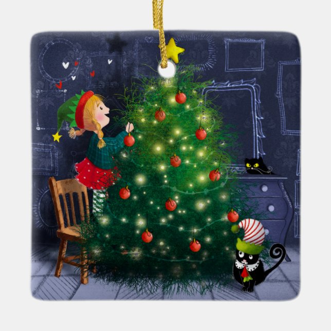 Ornamento De Cerâmica Cat Chaos Christmas (Frente)