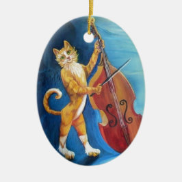 Ornamento De Cerâmica Cat e um Fiddle