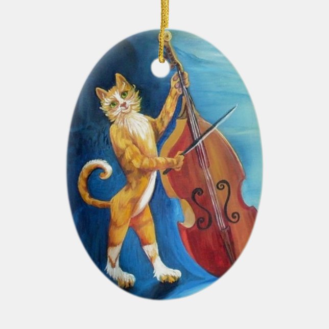 Ornamento De Cerâmica Cat e um Fiddle (Frente)