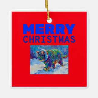 Ornamento De Cerâmica Cat in Snow Wearing Ear Muffs