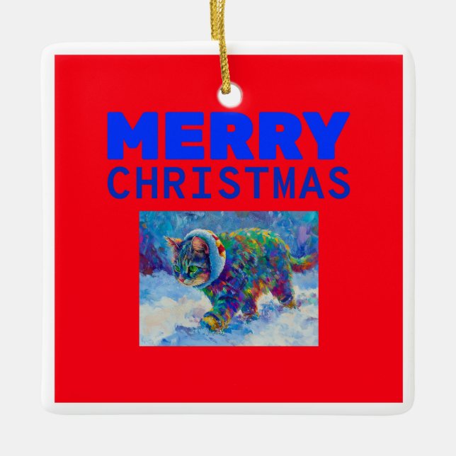 Ornamento De Cerâmica Cat in Snow Wearing Ear Muffs (Frente)