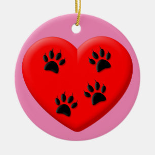 Ornamento De Cerâmica Cat Lover Red Heart And Paws Classic