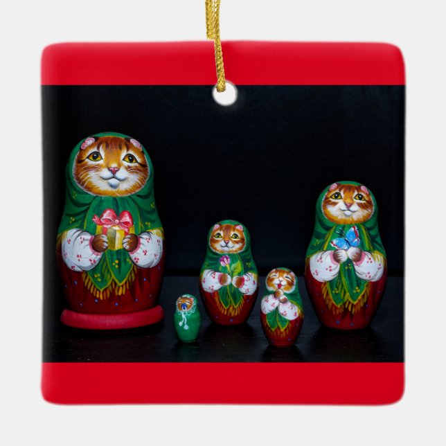 Ornamento De Cerâmica Cat Matryoshka Ornaço de Natal (Frente)