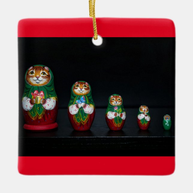 Ornamento De Cerâmica Cat Matryoshka Ornaço de Natal (Frente)