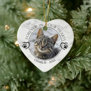Ornamento De Cerâmica Cat Memorial Forever em Nosso Coração Foto Marble