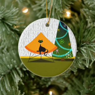 Ornamento De Cerâmica Cat - Moderno de Meio século