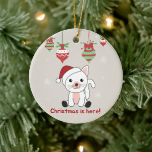 Ornamento De Cerâmica Cat Natal Neve Inverno Animais de inverno Gatos