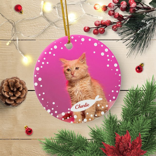 Ornamento De Cerâmica Cat Pet Keepsawn Foto Simples de Natal (Criador carregado)