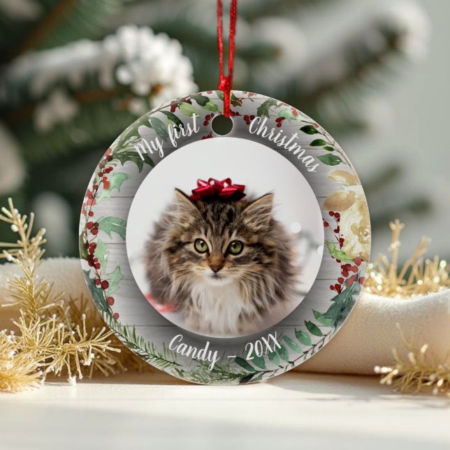 Ornamento De Cerâmica Cat Pet Primeiro Foto de Natal Ritis Wredies (Criador carregado)
