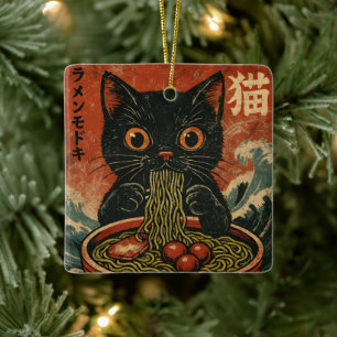 Ornamento De Cerâmica Cat Ramen Japonês Engraçado Gráfico Kawaii